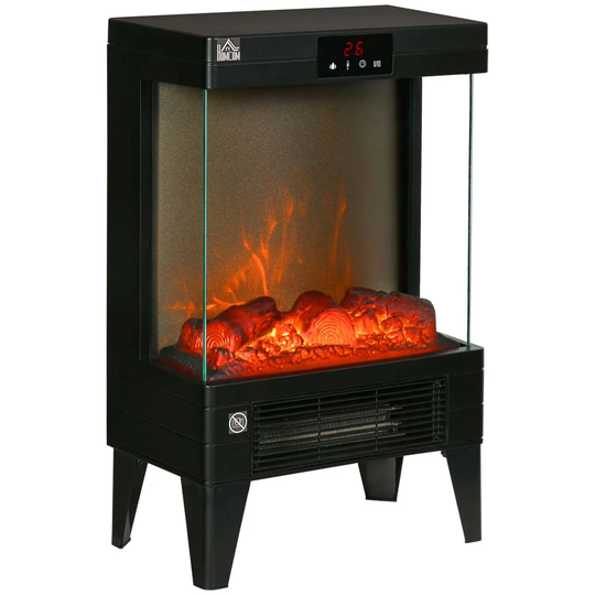 Homcom Freestanding Electric Fireplace Heater With LED Screen & Remote - Black