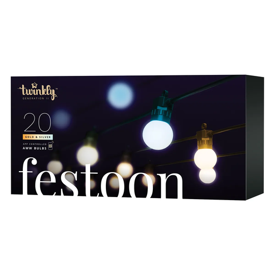 Twinkly Festoon Lights 20 Aww G45 Bulbs 05M Space 10M Total Length Bt+wifi Gen Ii Ip44