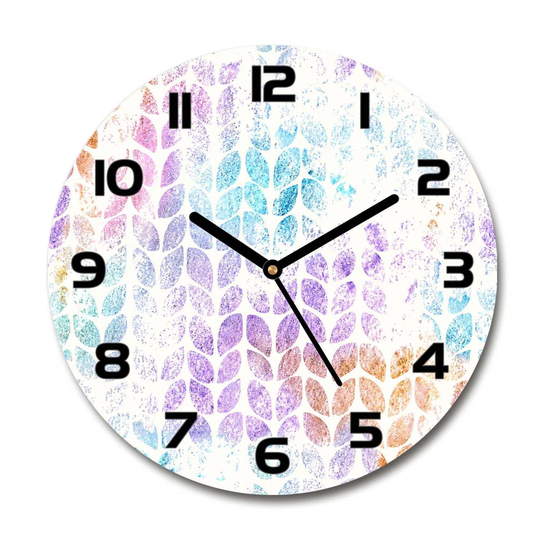 Glass Wall Clock 30Cm Round Decoration Picture Wall Art Modern Decoration Kitchen Living Room Silent - Colorful Leaves,125653280