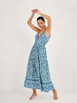 Monsoon Floral Print Strappy Maxi Lurex Dress