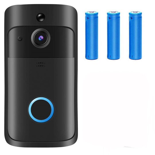 (Full Black Doorbell+3x2600mAh Batteries) Smart Phone Wireless WiFi Video Doorbell Wireless