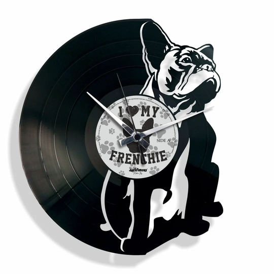 Hugo Vinyl with French Bulldog 30cm Silent Wall Clock