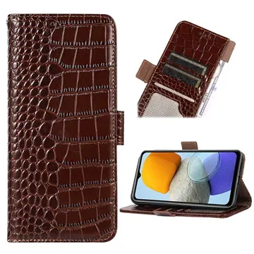 Crocodile Series Samsung Galaxy M33 Wallet Leather Case with RFID - Brown