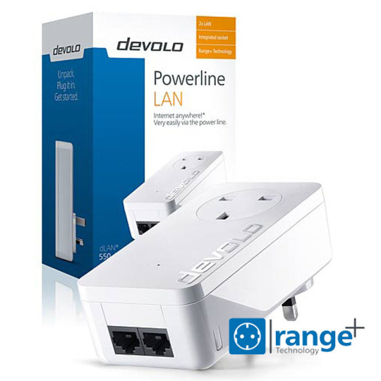 Devolo 9292 - dLAN 550 duo+ Powerline Pass Through Single Adapter