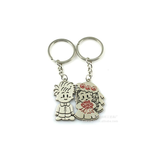 Wedding Bride Bridegroom Silver Metal Couple Keyrings Lovers Puzzle Key Chains 1 Pair