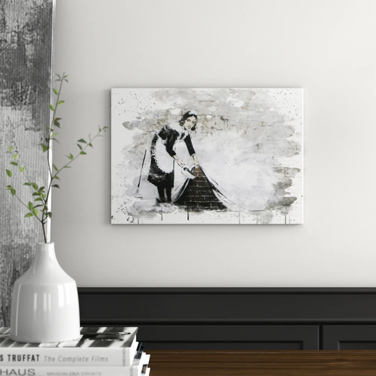 'Banksy Maid Sweeping Graffiti Wall Art' Graphic Art Print Poster