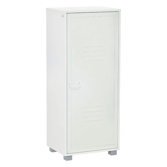 HOMCOM Modern 2 Tier Cabinet Office Storage With Louvered Metal Door White