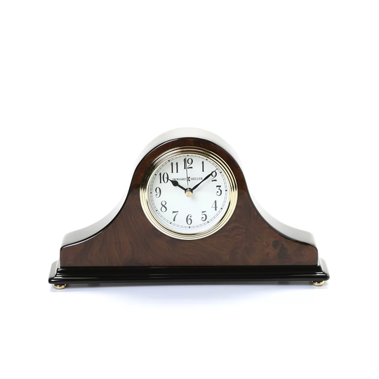 Baxter Traditional Analog Wood Quartz Alarm Tabletop Clock in Walnut Piano/Brass