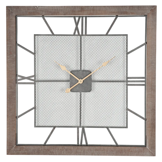 Celestial Natural Wood & Metal Square Wall Clock