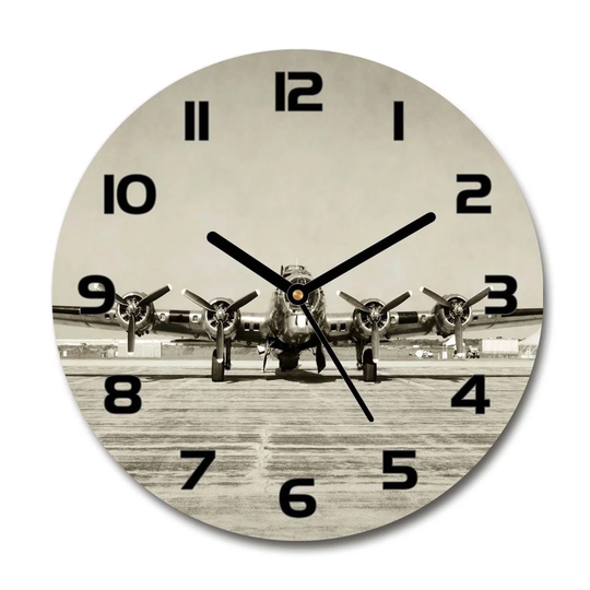 Decoration Picture Art Modern Kitchen Living Room an Old Bomber 30cm Silent Wall Clock