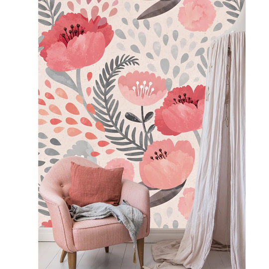 Fast Break Shabby Poppy Floral Wallpaper