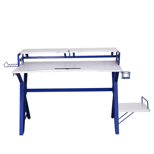 Lloyd Pascal White Carbon Fibre Effect Gaming Desk with Blue Frame