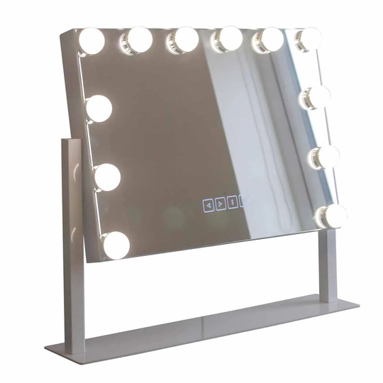 At Home Comforts Vivien Hardwood Landscape Mirror 12 Led Bluetooth