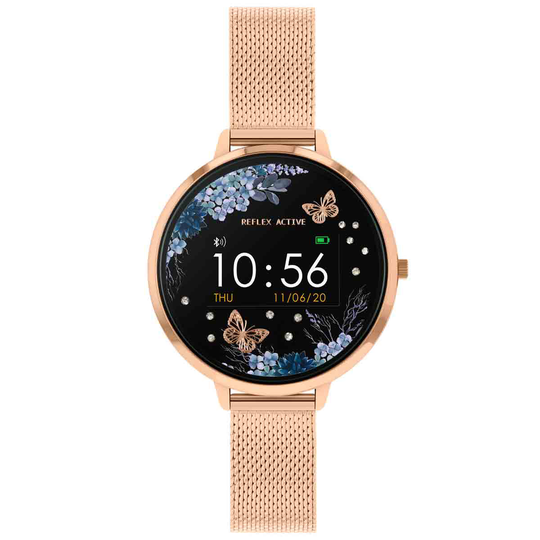 Reflex Active Series 3 Smart Watch With Colour Screen Crown Navigation And Up To 7 Day Battery Life - Rose Gold Case With Rose Gold Stainless Steel Mesh Strap.