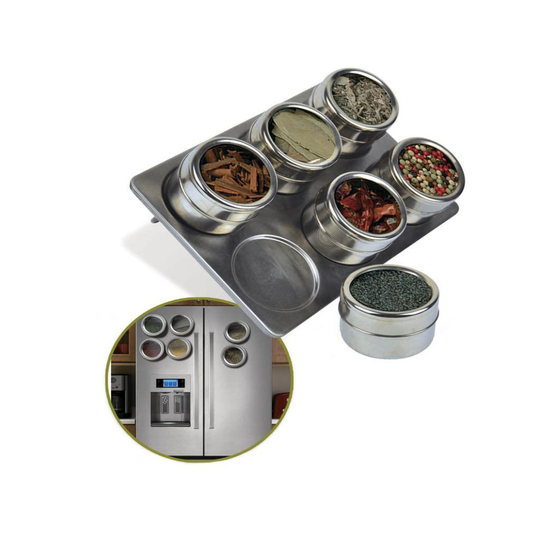 Kabalo 6 Piece Magnetic Stainless Steel Herb & Spice Pot, Tin, Jar Storage Holder With Stand