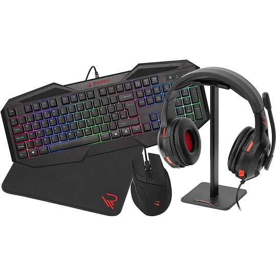 Raiden Pro Gamer 5 in 1 Gaming Accessory Pack for PC - Qwerty
