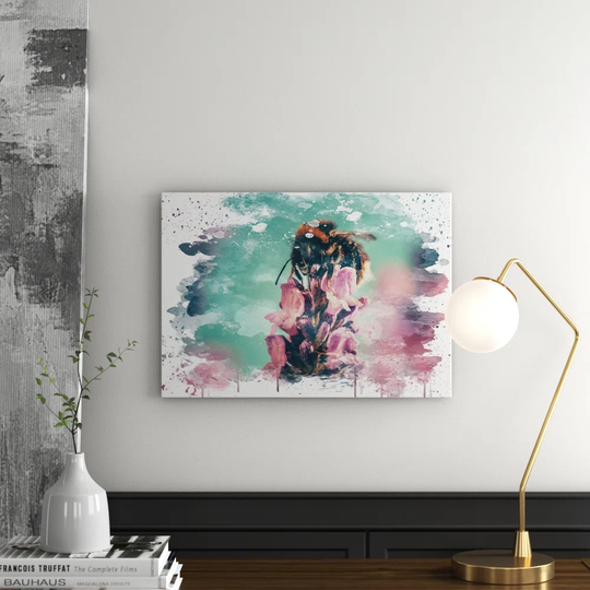 'Bee on Pink Purple Flower' Graphic Art Print Poster