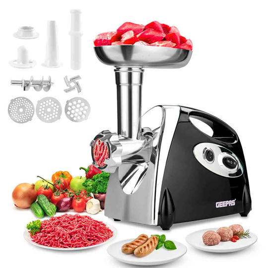 Geepas Gmg42508UK_bk Electric Meat Grinder, Stainless Steel Meat Mincer & Sausage Stuffer, Red