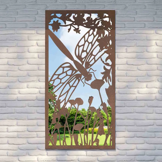 MirrorOutlet Harrogate Portrait Metal Dragonfly Silhouette Bronze Garden Mirror 118cm x 58cm