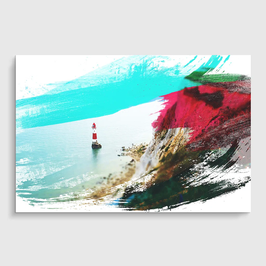 'Seascape Coast Shore Cliffs Beach Lighthouse' Graphic Art Print Poster