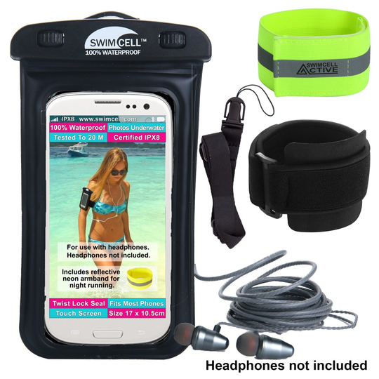 Waterproof Phone Case With Armband And Headphone Jack For Walking, Running and Swimming. SwimCell Fits all phones 17cm x 10.5cm - iPhone 6, 7, Plus...