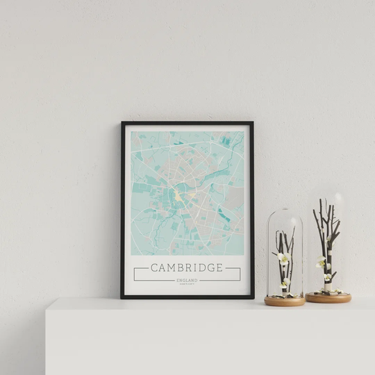 City Location Ordnance Map Blue Cambridge by Vouvart - Picture Frame Graphic Art