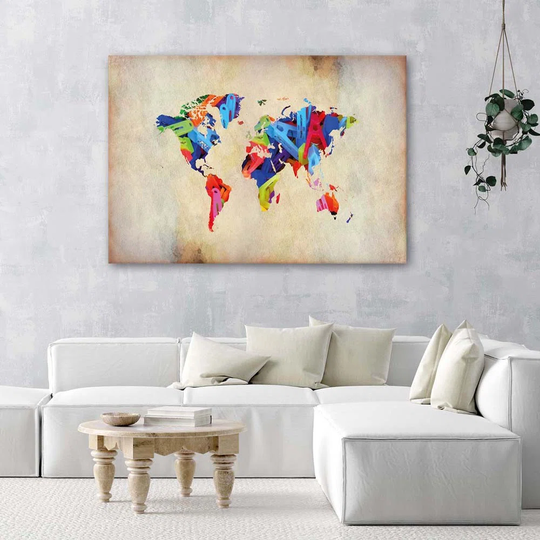 Canvas Print Colourful World Map Vintage