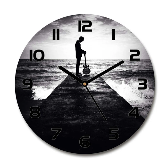 Decoration Picture Art Modern Kitchen Living Room Guitarist on The Pier 30cm Silent Wall Clock