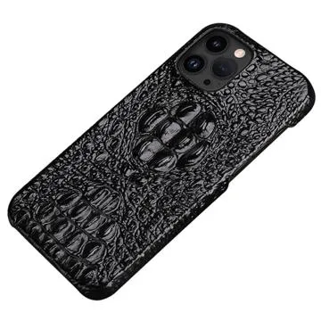 Luxury Crocodile iPhone 14 Pro Leather Coated Case - Black