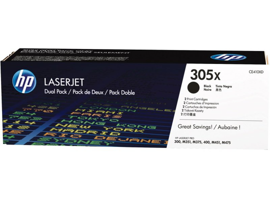 HP 305X Black Toner Cartridge - Dual Pack - CE410XD