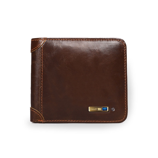 (Brown) Anti-Lost Wallet GPS Locator Purse Alarm Cowhide Leather Card Holder Bluetooth