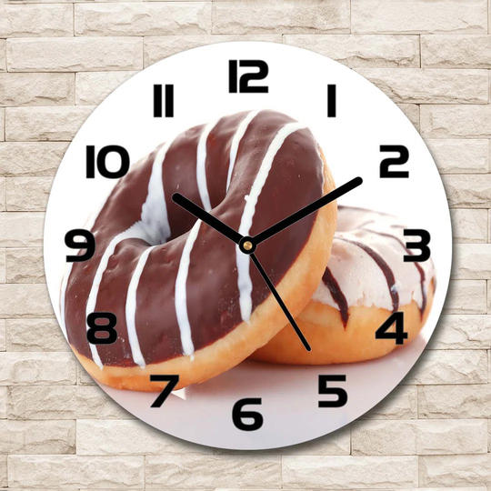 Glass Wall Clock 30Cm Round Decoration Picture Wall Art Modern Decoration Kitchen Living Room Silent - Donuts With Chocolate,80876280