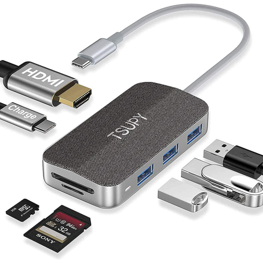 TSUPY USB C Hub Fabric Design 7 in 1 USB C Adapter USB C to HDMI 4K PD 3 USB 3.0 SD Micro SD Card Reader USB to USB C Docking Station USB C to USB Ada