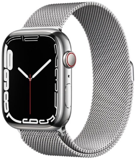 Apple Watch Series 7 GPS + Cellular, 45mm Silver Stainless Steel Case with Silver Milanese Loop