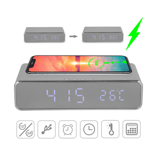 3IN 1 Alarm Clock Charger Thermometer Wireless Phone Charger LED Clock