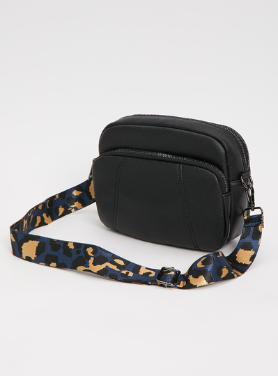Black Faux Leather & Animal Print Camera Bag - One Size