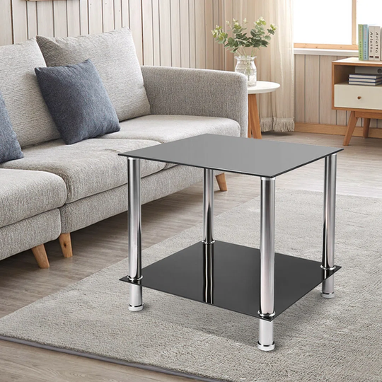 Black Glass & Chrome Legs Coffee Side Coffee Lamp End Table