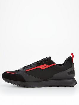 HUGO Icelin Mix Fabric Runner Trainers - Black , Black, Size 6, Men