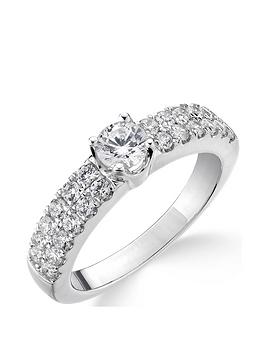 Love DIAMOND 9ct White Gold 1ct Two-Row Diamond Solitaire Ring with Set Shoulders, White Gold, Size J, Women