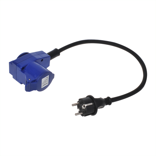Adapter cable 40cm from Schuko plug to right angle CEE socket + Schuko socket 373528
