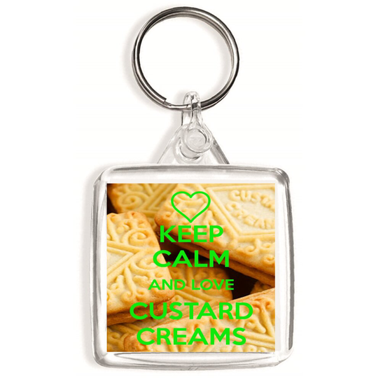 Keep Calm and Love Custard Creams - Double Sided Square Keyring