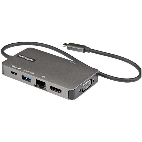 Startech USB-C Multiport Adapter - USB-C to 4K 30Hz HDMI or 1080p VGA - USB Type-C Mini Dock w/ 100W Power Delivery Passthrough, 3-Port USB Hub 5Gbps, GbE - 12" (30cm) Attached Cable