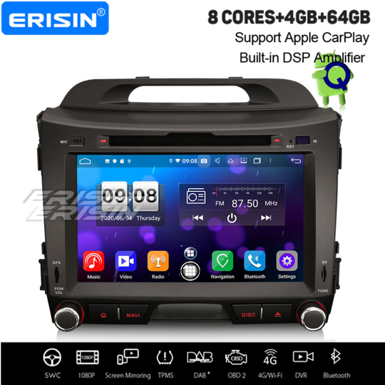 Octa-Core Android 10.0 Car Stereo CarPlay DSP WiFi OBD2 Bluetooth DAB+ Sat Nav For Kia Sportage