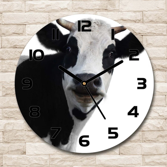Glass Wall Clock 30Cm Round Decoration Picture Wall Art Modern Decoration Kitchen Living Room Silent - A Bred Cow,38327134