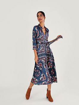 Monsoon Jamelia Sustainable Print Shirt Dress, Grey, Size 22, Women