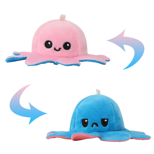 (pink - blue) Cute Octopus Soft Toys Keychain , Double-Sided Flip Reversible Octopus Pendant Plush Stuffed Animals Doll