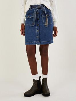 Monsoon Denim Button Through Belted Skirt