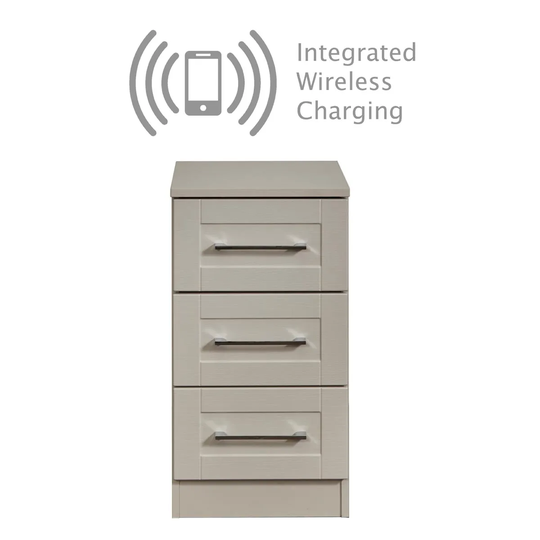 York Ready Assembled 3 Drawer Bedside Cabinet With Integrated Wireless Charging Kaschmir Ash