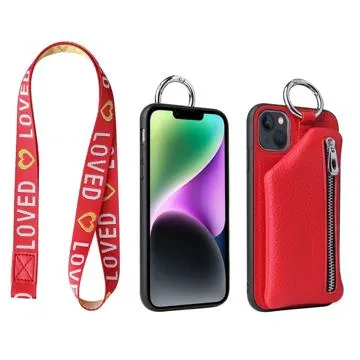 Strap Series iPhone 14 Plus Case with Detachable Wallet - Red