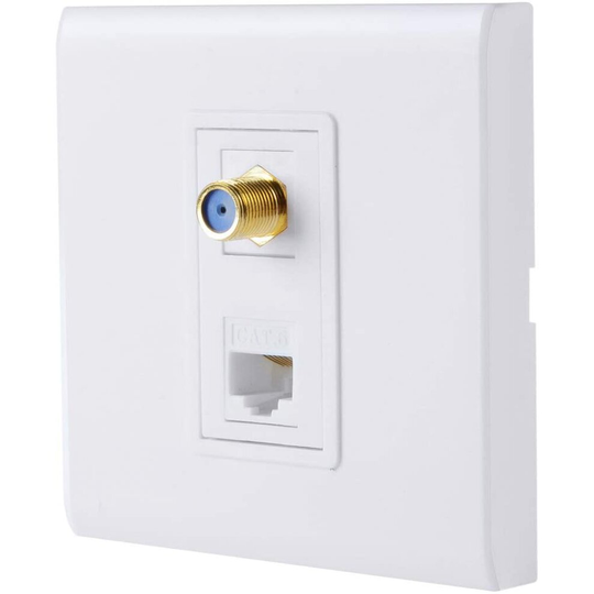 F Type Coaxial Connector Ethernet Network Faceplate Wall Plate Dual 2 Port Combo - Video Coax F Connector with Cat5e Cat6 RJ45 Jack Socket W